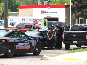 Chatham-Kent police and paramedics respond to a stabbing on St. George Street in Chatham on June 3, 2021.. Kyle Samko is on trial for second-degree murder in the case. (Postmedia photo)