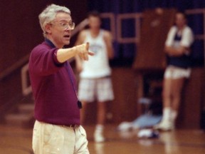 Western men's basketball coach Craig Boydell gives instructions at a practice in Alumni Hall in London on Nov. 27, 1990.  (London Free Press file photo courtesy Archives and Special Collections, Western University)