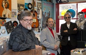 The Mongrels members Ed Kaszuba, left, Joel Gehman and Robert Charles-Dunne pose for a photo in the Village Idiot in London on Tuesday, Sept. 20, 2016. (Free Press file photo)