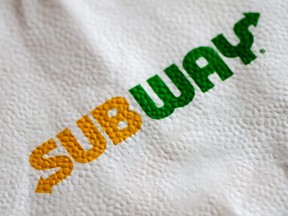 The Subway restaurant logo is seen on a napkin in this illustration photo.   (REUTERS/Thomas White)