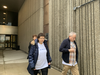 The parents of John Flores, Armida and Francisco Flores, leave London courthouse with family following the court hearing for Kenneth Cardiff. Cardiff, 42, pleaded not guilty to second-degree murder but guilty to manslaughter in the Nov. 11, 2021 death of Flores, 39. (JANE SIMS/The London Free Press)