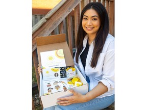 Fourth-year King's University College student Simran Mann created about 120 "sunshine box" mental health kits for Grade 3 pupils at Eagle Heights elementary school in London. Photograph taken on Wednesday, April 12, 2023. (MIKE HENSEN/The London Free Press)