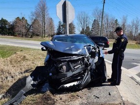 The driver of an SUV was transported to hospital for treatment of injuries sustained in a collision with a transport truck on Highway 24 north of Simcoe on Wednesday April 12, 2023.