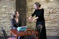 Mara Fraccaro, left, is the sickly, shy Laura Wingfield and Dinah Watts is her overbearing mother Amanda Wingfield in Pacheco Theatre's  production of Tennessee William's The Glass Menagerie in rehearsal in London, Ontario on Thursday May 18, 2023. The play opens at the Palace Theatre June 1. (Derek Ruttan/The London Free Press)