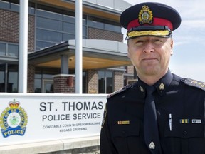 Marc Roskamp will be sworn in as St. Thomas's police chief on Tuesday. Photo taken on Friday, May 12, 2023. (Mike Hensen/The London Free Press)