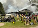 Strathroy-Caradoc firefighters battled flames and some explosions after a maintenance shed at Caradoc Sands Golf Club caught fire on the afternoon of Tuesday May 16, 2023.(Facebook/ Caradoc Sands Golf Club)