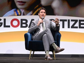 Prime Minister Justin Trudeau speaks at Global Citizen NOW at The Glasshouse on April 27, 2023 in New York City.