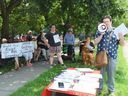 The London chapter of ACORN tenants' advocacy group hosts a rally on Tuesday, July 25, 2023, outside 1270 and 1280 Webster St. in London, where at least 20 tenants received eviction notices from their landlord.  (Calvi Leon/The London Free Press)