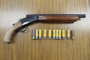 Stratford police seized a sawed-off shotgun, 11 20-gauge shotgun shells, a TASER and more than 10 grams of methamphetamine while conducting a public safety search warrant at a home in St. Marys Tuesday night. (Submitted photo)