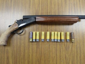 Stratford police seized a sawed-off shotgun, 11 20-gauge shotgun shells, a TASER and more than 10 grams of methamphetamine while conducting a public safety search warrant at a home in St. Marys Tuesday night. (Submitted photo)