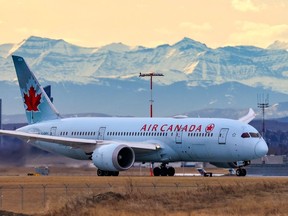 An Air Canada Boeing 787 readies to takeoff from Calgary International Airport in November 2021.