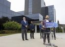 David Piccini, minister of labour, immigration, training and skills development, announces at a news conference on Thursday, Sept. 28, 2023, at the former 3M head office on Tartan Drive in London that the Workplace Safety and Insurance Board is moving its head office there from Toronto. (Mike Hensen/The London Free Press)