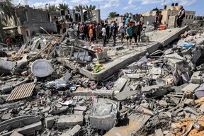 destroyed building following Israeli bombardment