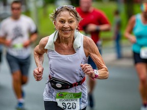 Florence Barron is seen running the 10-mile Tely 10 road race in a 2018 handout photo.