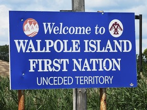 The entrance sign to Walpole Island First Nation is shown July 21, 2021.