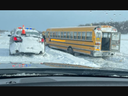 Three Wingham elementary school students were hurt in a bus crash during a snowy morning commute in Huron County on Tuesday Nov. 28, 2023. (OPP photo)