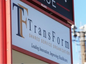 A sign for the Windsor office of the TransForm Shared Service Organization is shown on Friday, Nov. 3, 2023.