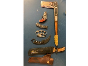 Sarnia police seized knives, brass knuckles and a hatchet