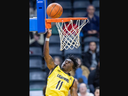 Mike Nuga lays up two points for the London Lightning during their Super Basketball League game against the Montreal Toundra at Budweiser Gardens in London on Sunday January 28, 2024. Derek Ruttan/The London Free Press/Postmedia Network