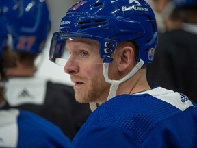 The Edmonton Oilers practise at Rogers Place in Edmonton with their newest addition Corey Perry, who will wear 90, on Monday, Jan. 22, 2024.