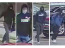 Grainy surveillance images from London police show four of five suspects in a July 2022 robbery and shooting at a London jewelry store, RK Forever, on 
Wonderland Road. A fifth suspect who didn't leave the getaway vehicle was not captured on camera, police said.