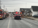 London firefighters battle a blaze in a vacant house on Wharncliffe Road South on Feb. 15, 2024. (London Fire Department photo)