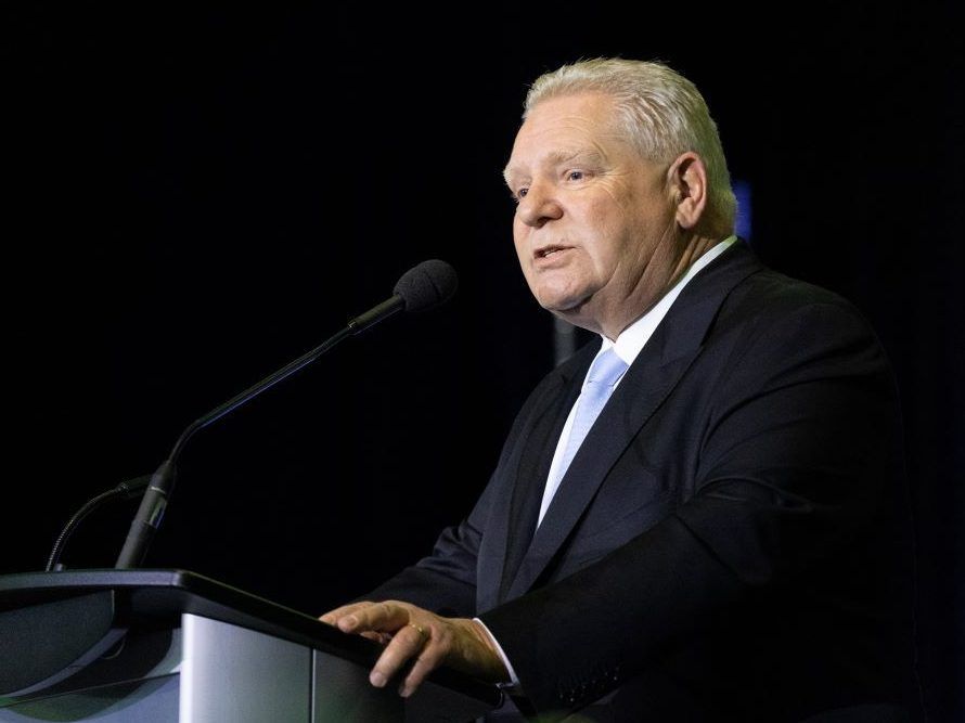 Premier Doug Ford speaks at RBC Place London convention centre on March 19, 2024. (Derek Ruttan/The London Free Press)