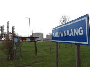 Aamjiwnaang First Nation offices on Tashmoo Avenue remained closed Thursday, April 18, 2024, for the third day in a row after an air quality monitoring station near the band office reported high benzene levels on Tuesday. (Observer file photo)