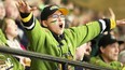 A North Bay Battalion fan gestures for a goal to be called back during game four of the OHL Eastern Conference Championship Series between the Battalion and the Oshawa Generals at North Bay Memorial Gardens on Wednesday May 1, 2024. John Lappa/Sudbury Star/Postmedia Network
