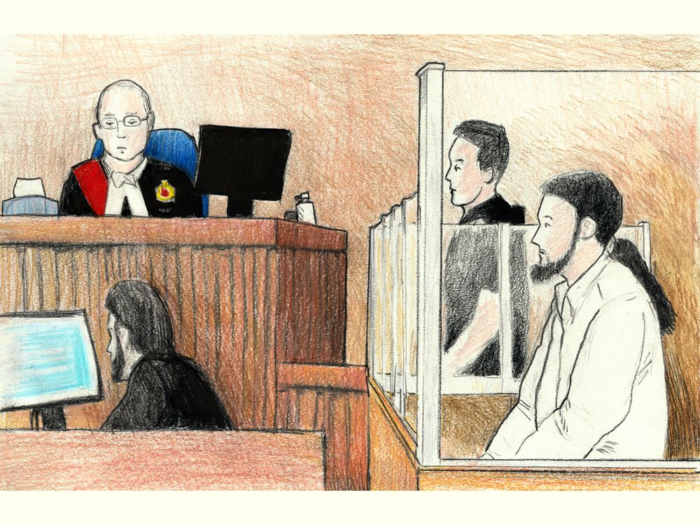 Superior Court Justice Ian Leach presides over a brief appearance by Dylan Schaap for an adjournment on Friday, Mar. 22, 2024. (Charles Vincent/Special to The Free Press)