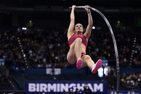 Canada's Alyssa Newman competes in the women's pole vault