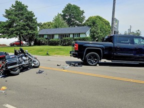 A motorcyclist was flown to hospital with serious, life-altering injuries following a collision with a pickup truck on Cockshutt Road near Concession 6 Woodhouse in Renton on Tuesday, June 4, 2024. (Police photo)