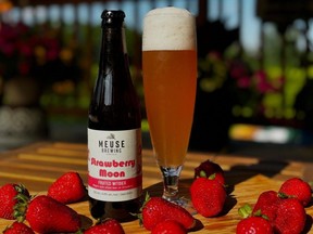 Strawberry Moon is a Belgian wheat beer brewed with Norfolk County strawberries