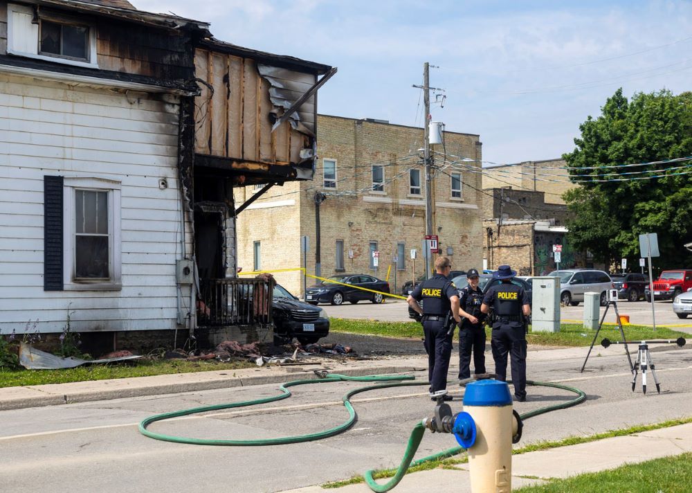 St. Thomas police were investigating a death and a fire at 20 Hiawatha St. on July 3, 2024. (Mike Hensen/The London Free Press)