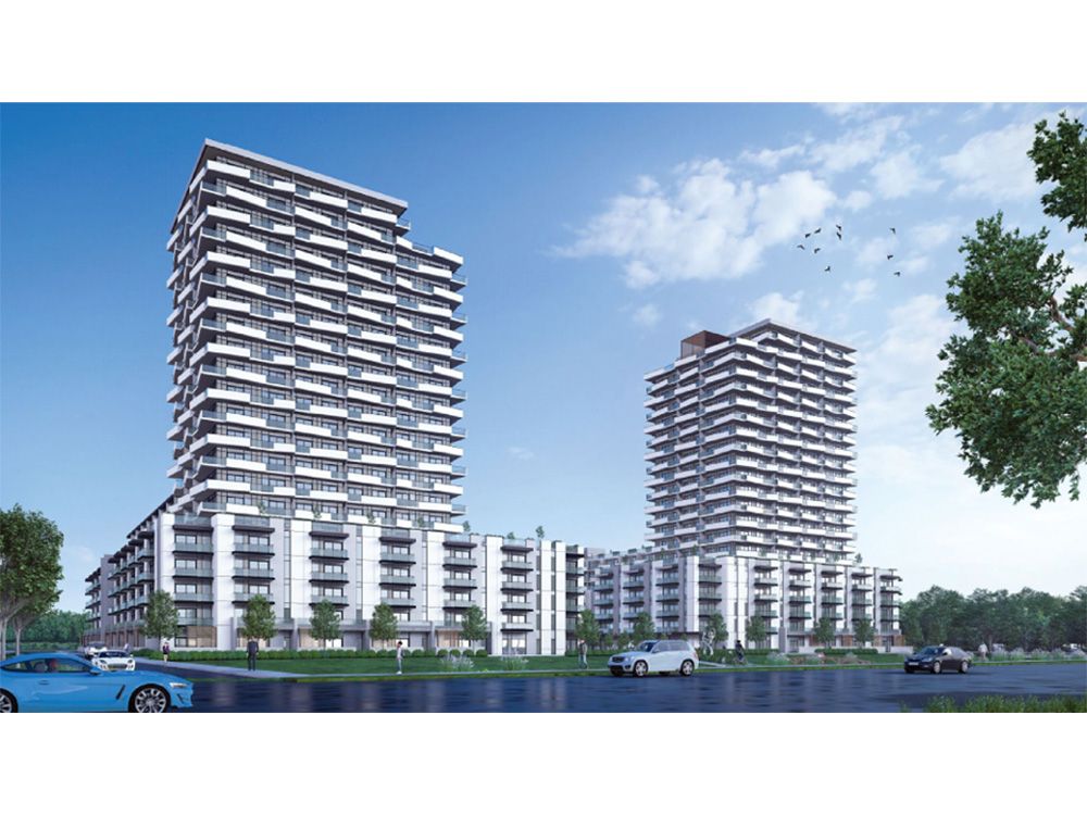RAND Developments is proposing a pair of 22-storey, mixed-use towers totalling 704 units at 415 Oxford Street West, as seen in this rendering looking northeast from Oxford.