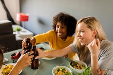 eating, drinking with friends