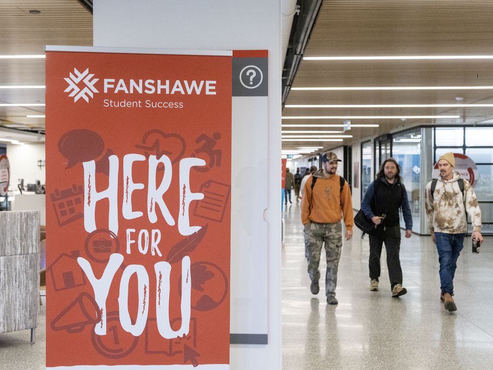 People walk through Fanshawe College in London on Monday December 16, 2024. (Derek Ruttan/The London Free Press)