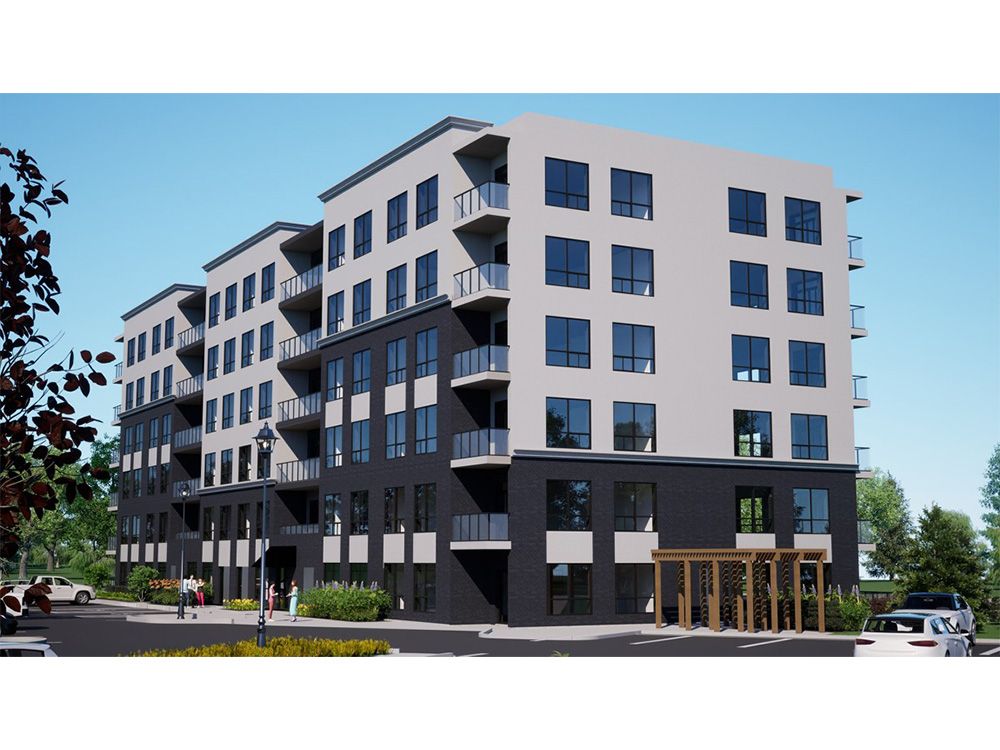 A drawing envisions a six-storey, 67-unit apartment building with 72 parking spaces proposed for 1378-1398 Commissioners Rd. W. in Byron. (Tricar Properties Ltd.)