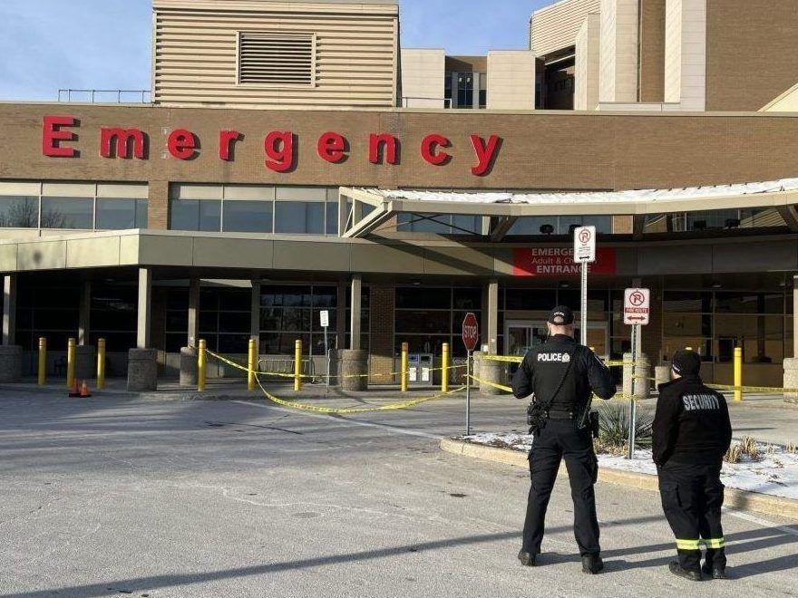 London police were searching for a suspect after a targeted shooting outside of Victoria Hospital's emergency room left one man with non-life-threatening injuries on Saturday Dec. 14, 2024. (Jennifer Bieman/The London Free Press)  