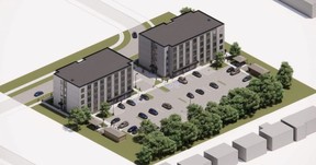 rendering of two, five-storey apartment buildings