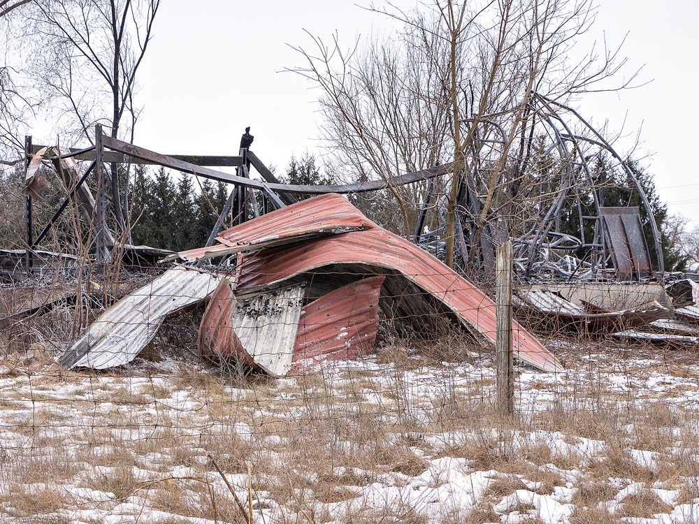 A barn on Brantford Road near the intersection of Teeterville Road in rural Norfolk County was destroyed in one of three fires overnight that the Norfolk County Fire Department has deemed suspicious. Photo taken on Jan. 22, 2025. (Brian Thompson/Postmedia Network)