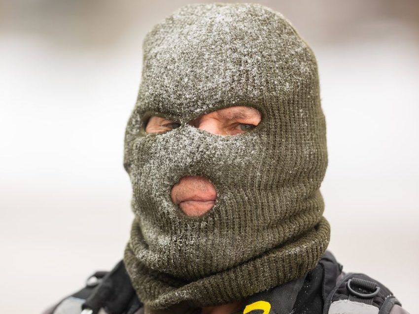 Derek Fell of London is well prepared for being outside on Tuesday, Jan. 21, 2025, when the high reached -13 C.  Environment Canada warned it could feel as low as -30 C on Tuesday night in London. (Mike Hensen/The London Free Press)
