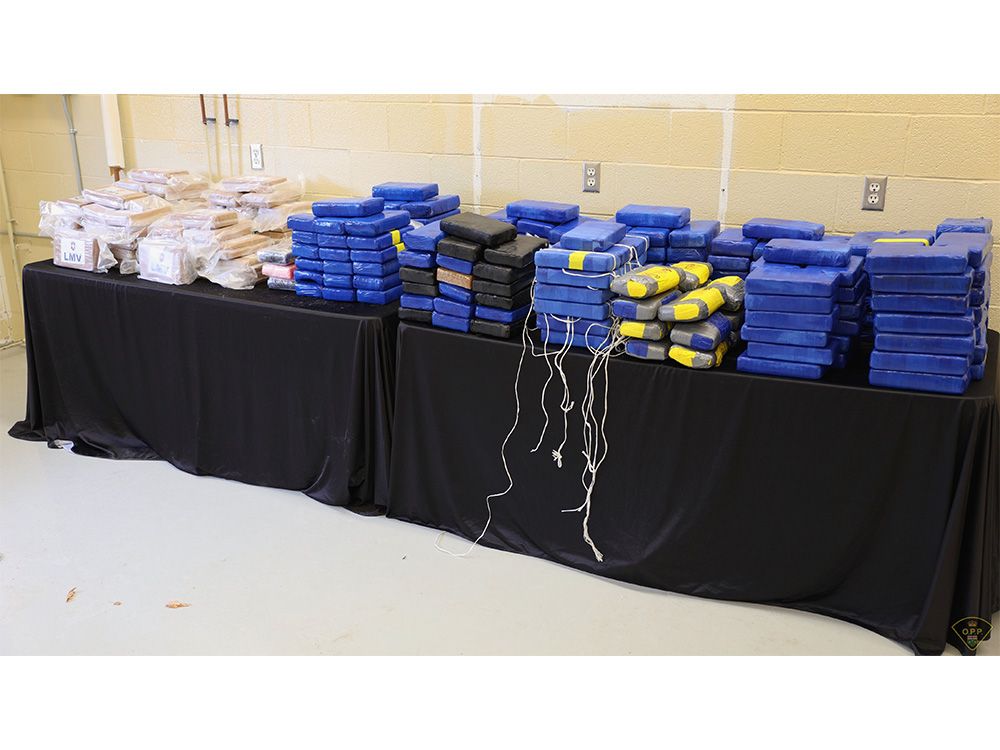 Police seized $29-million worth of cocaine, shown here, during a series of searches in the Toronto region and Gravenhurst as part of Project Shearwater. Five people, including one London resident, were charged, police said on Feb. 3, 2025. (OPP supplied photo)