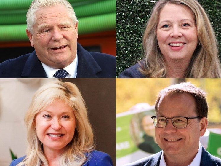 Clockwise from top left: Ontario Progressive Conservative Leader Doug Ford, NDP Leader Marit Stiles, Green Party Leader Mike Schreiner and Liberal Party Leader Bonnie Crombie. (Photos by: John Lappa, Postmedia; Tyler Kula, The Observer; Tijana Martin, The Canadian Press; Postmedia Photos)
