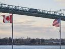 The Ambassador Bridge border crossing between Windsor, Ontario, Canada, and Detroit, Michigan on March 1, 2025. (Geoff Robins/AFP via Getty Images)