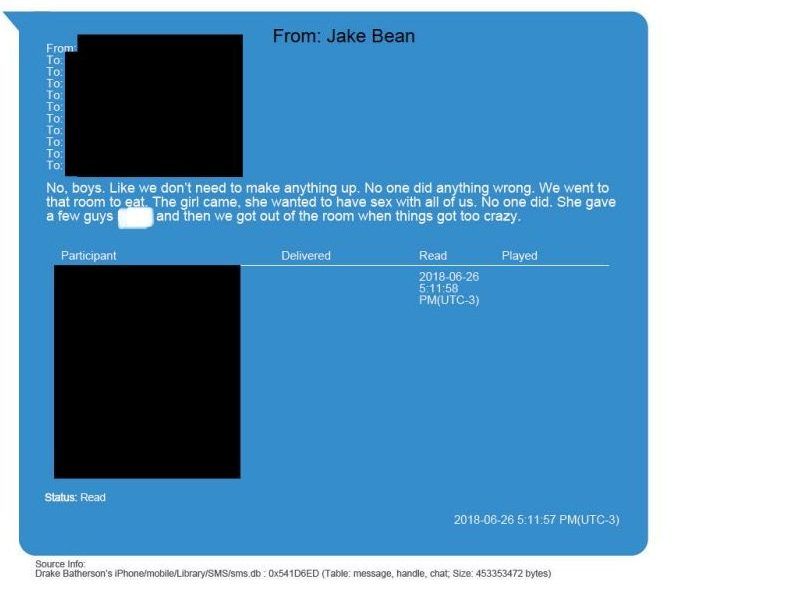 These screengrabs of text messages sent between players were submitted as evidence at the sexual assault trial of five members of the 2018 Canadian world junior hockey team. One explicit word has been edited out by The Free Press. These screengrabs of text messages sent between players were submitted as evidence at the sexual assault trial of five members of the 2018 Canadian world junior hockey team. One explicit word has been edited out by The Free Press.