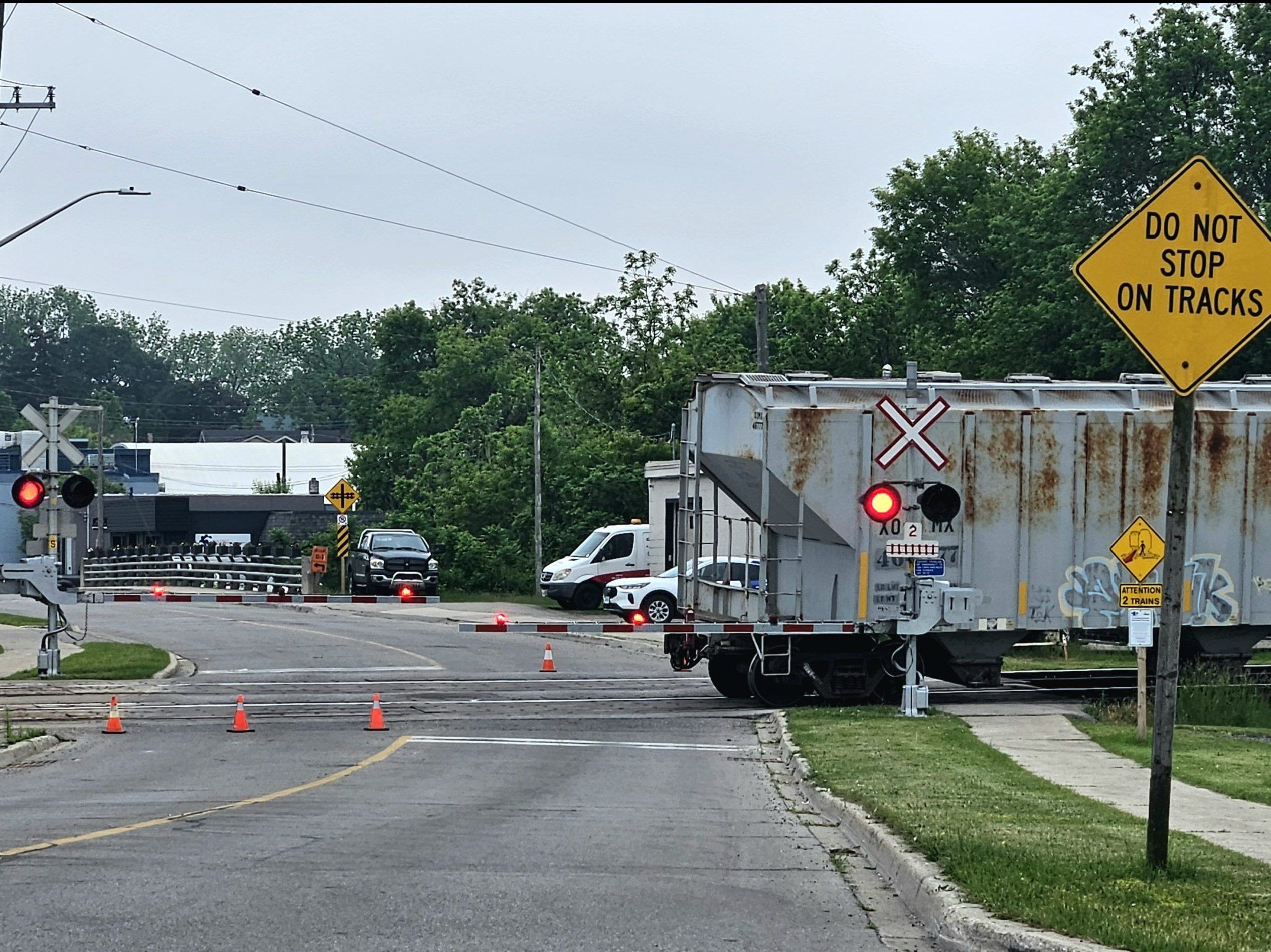 A pedestrian was killed after being struck by a train in Ingersoll on June 9, 2025, Ontario Provincial Police say. (OPP photo)