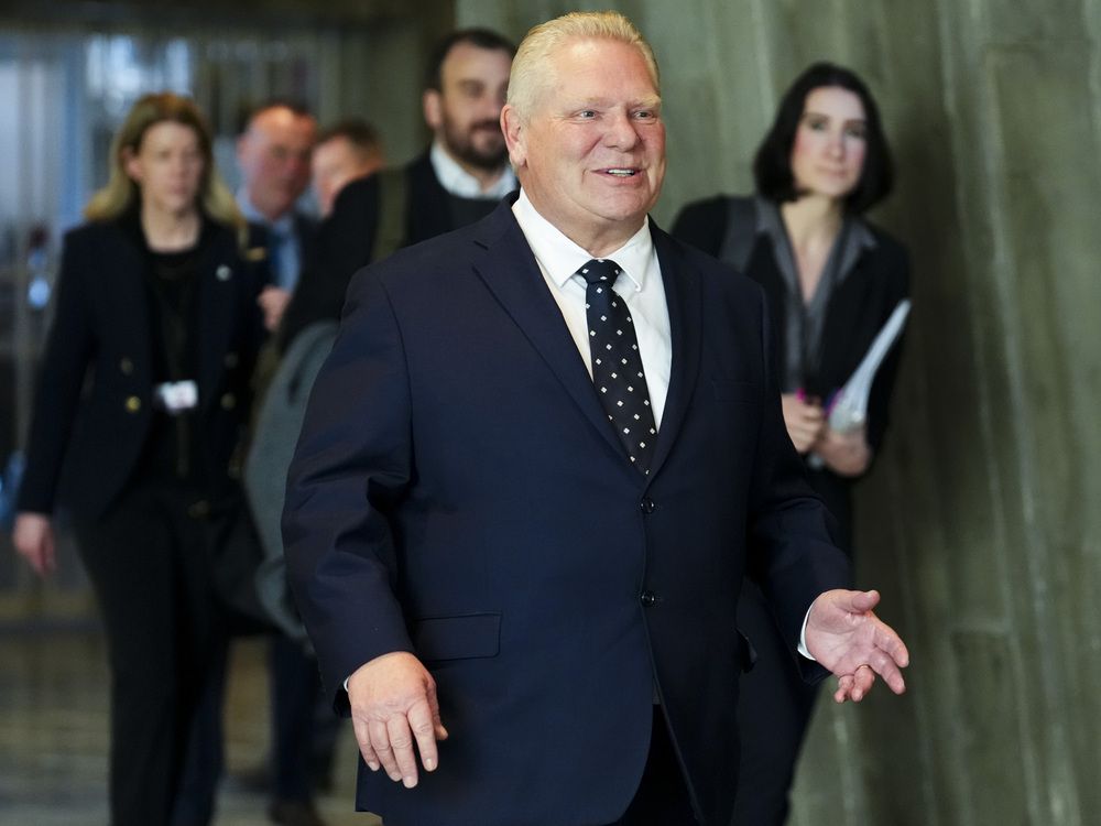 Doug Ford, Premier of Ontario, arrives to take part in the First Minister Meeting at the National War Museum on Friday, March 21, 2025. (Canadian Press)