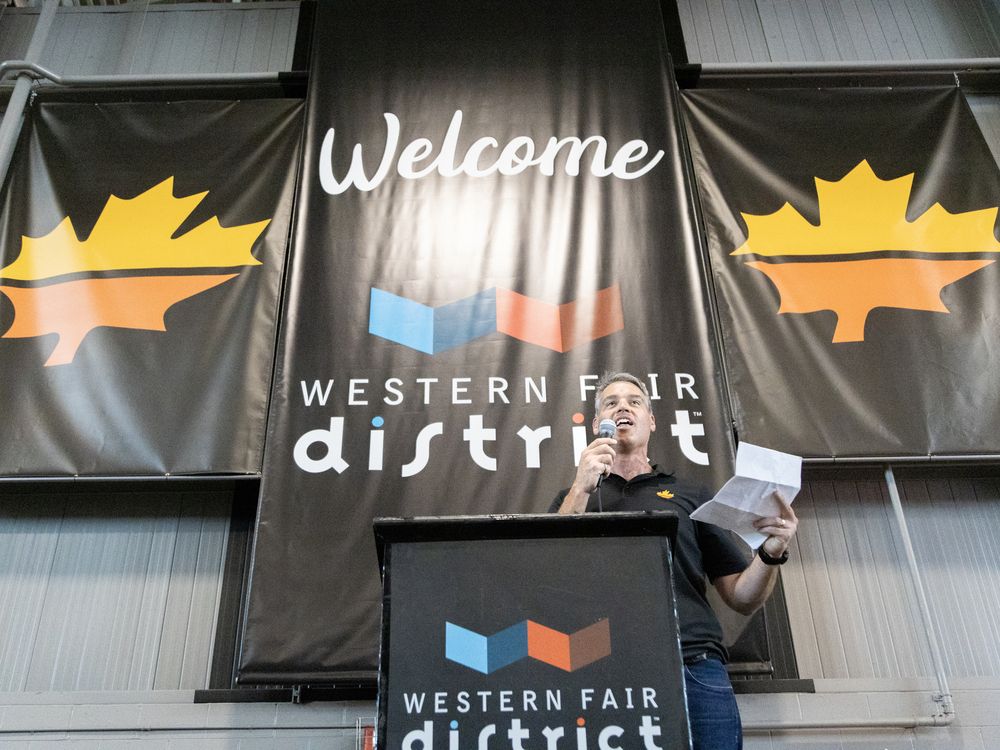 Ryan Aarts, CEO of J-AAR, announces that Western Fair's Agriplex will now be known as the J-AAR Expo Centre. Photo taken in London on Friday June 27, 2025. (Derek Ruttan/The London Free Press)