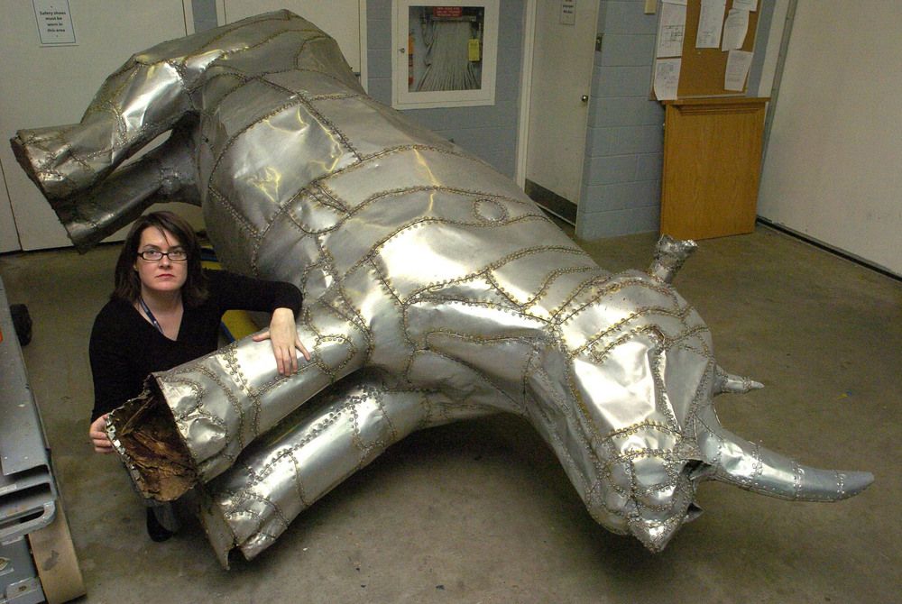 Its future uncertain, Museum London’s iconic rhino now indoors